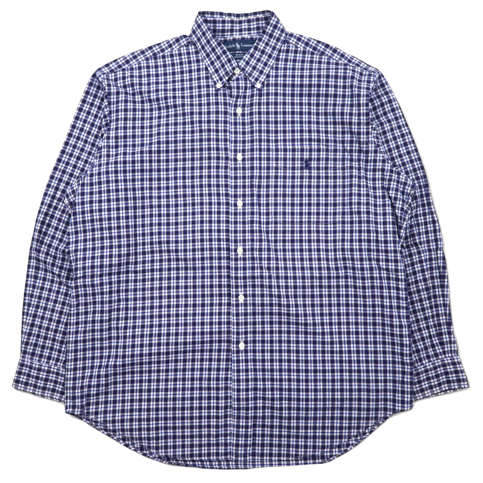 日本然リトテ-古着オンライン-RALPH LAUREN 90年代 ボタンダウンシャツ L ブルー チェック コットン BLAKE スモールポニー 刺繍-RALPH LAUREN 90's button-down Shirts L Blue Checked Cotton BLAKE Small Pony Embroidery