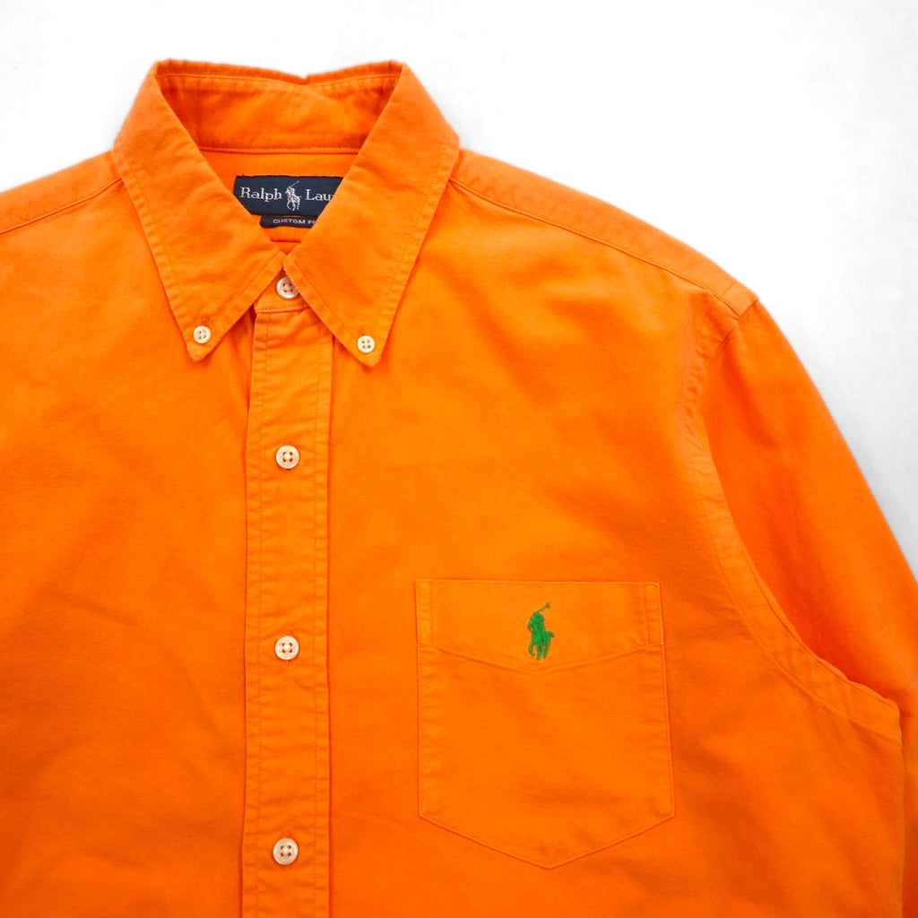 Ralph Lauren 90s Oxford Button-Down Shirt, Size M, Orange, Custom Fit, Chest Pocket, Small Pony Embroidery