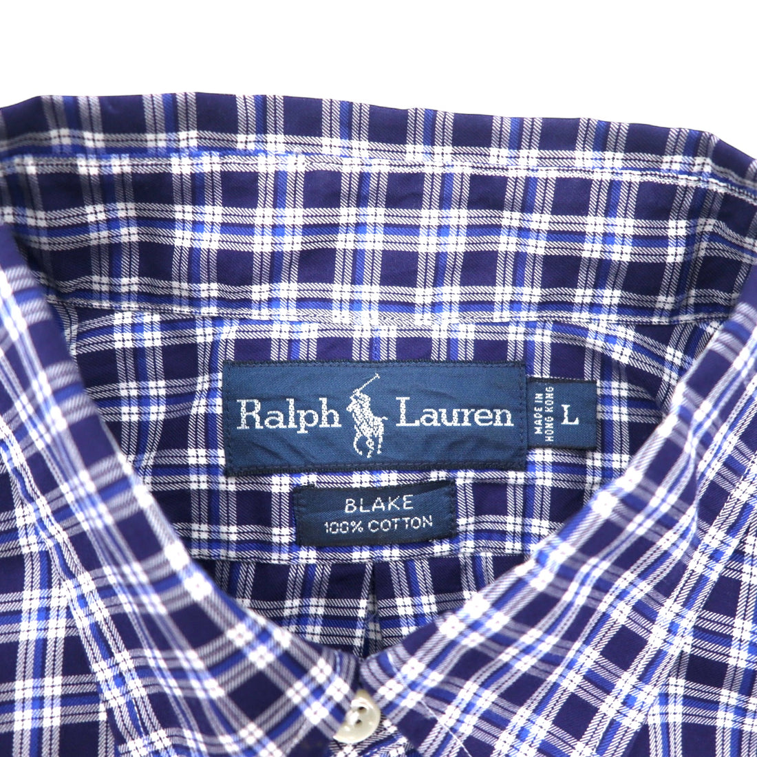 RALPH LAUREN 90s Button-down Shirt, L, Blue, Check, Cotton, BLAKE, Small Pony Embroidery