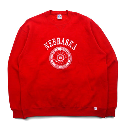 USA製 90年代 RUSSELL ATHLETIC カレッジ プリント スウェット XL レッド 裏起毛 NEBRASKA
