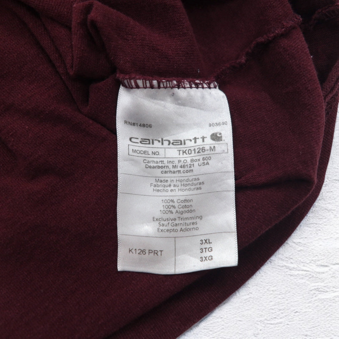 carhartt ロングスリーブ ポケット Tシャツ ロンT 3XL ボルドー ビッグサイズ ホンジュラス戦