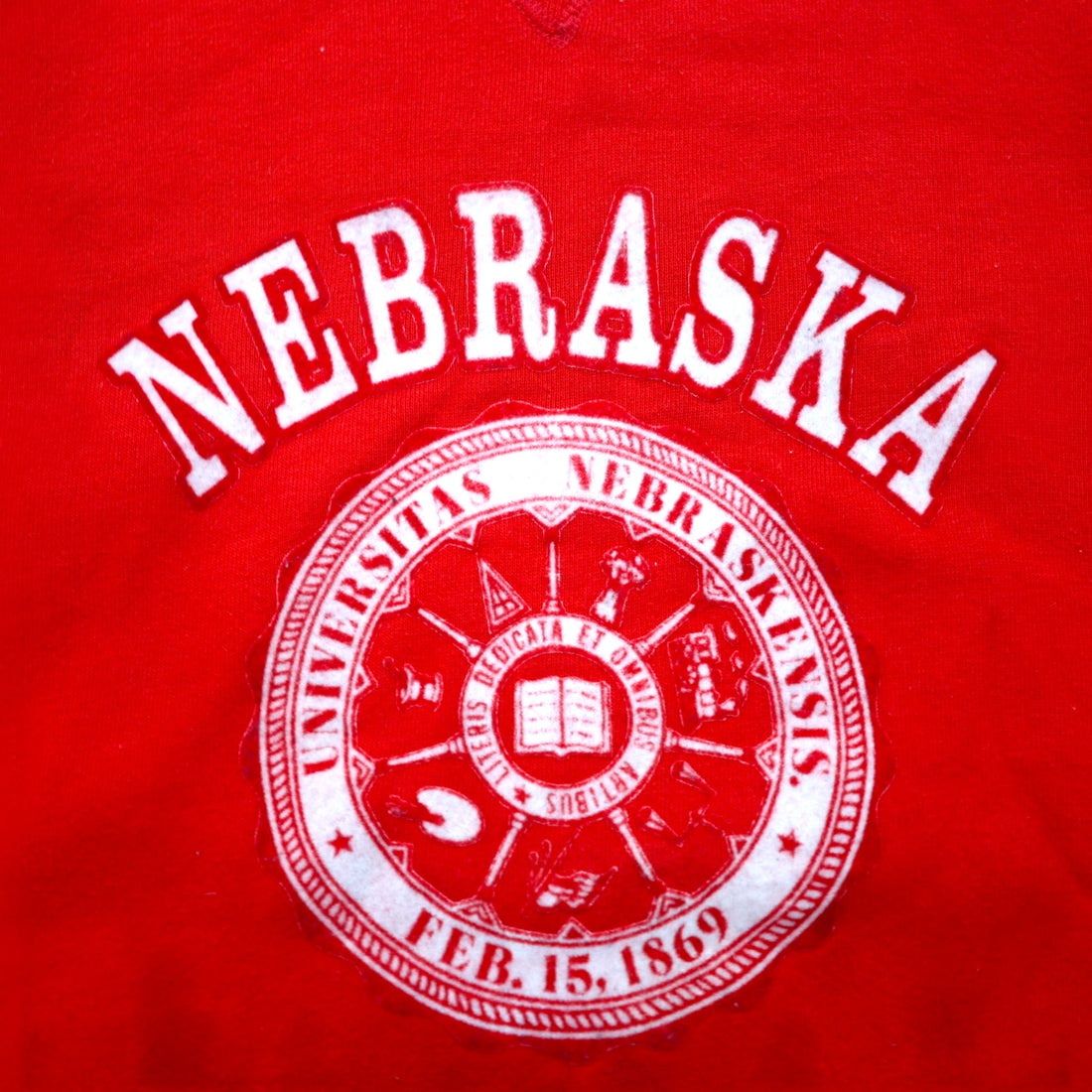 Made in USA 90s RUSSELL ATHLETIC College Print Sweatshirt XL Red Fleece Lined NEBRASKA