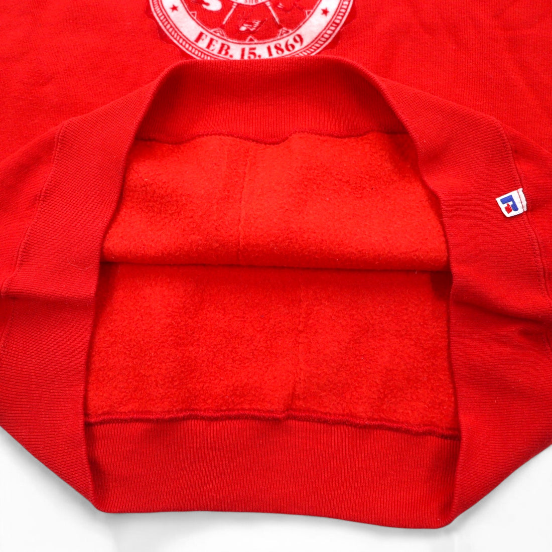 Made in USA 90s RUSSELL ATHLETIC College Print Sweatshirt XL Red Fleece Lined NEBRASKA