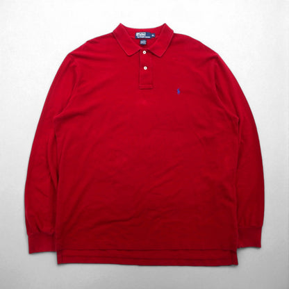 Polo Ralph Lauren 90s Oversized Long Sleeve Polo Shirt, Rugby Shirt, XL, Red, Pique, Small Pony Embroidery