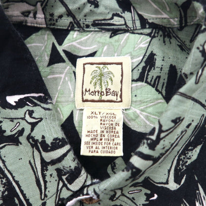 90s Morro Bay Aloha Shirt XLT Black Rayon All-over Botanical