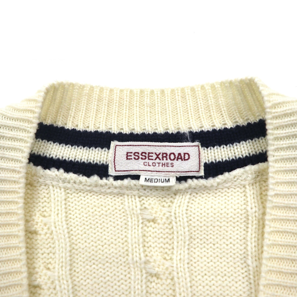 90s Japan Vintage Tilden Knit Cardigan 90年代 日本製 チルデン ニット カーディガン M ケーブル編み 生成り ESSEX ROAD CLOTHES