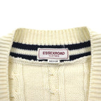 90s Japan Vintage Tilden Knit Cardigan 90年代 日本製 チルデン ニット カーディガン M ケーブル編み 生成り ESSEX ROAD CLOTHES