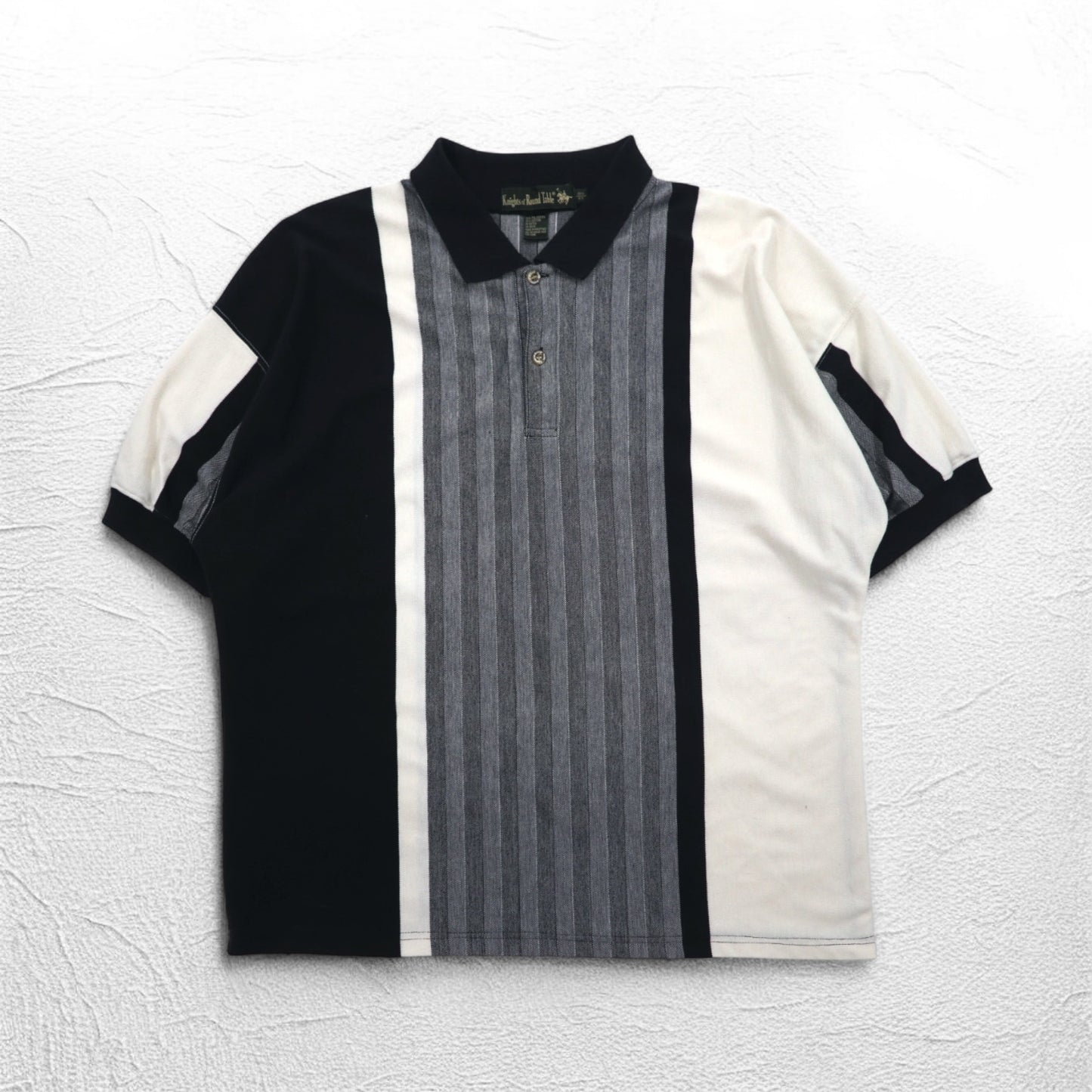 90年代 Knight of Round Table クレイジーパターン ポロシャツ 4XL モノクロ コットン ビッグサイズ