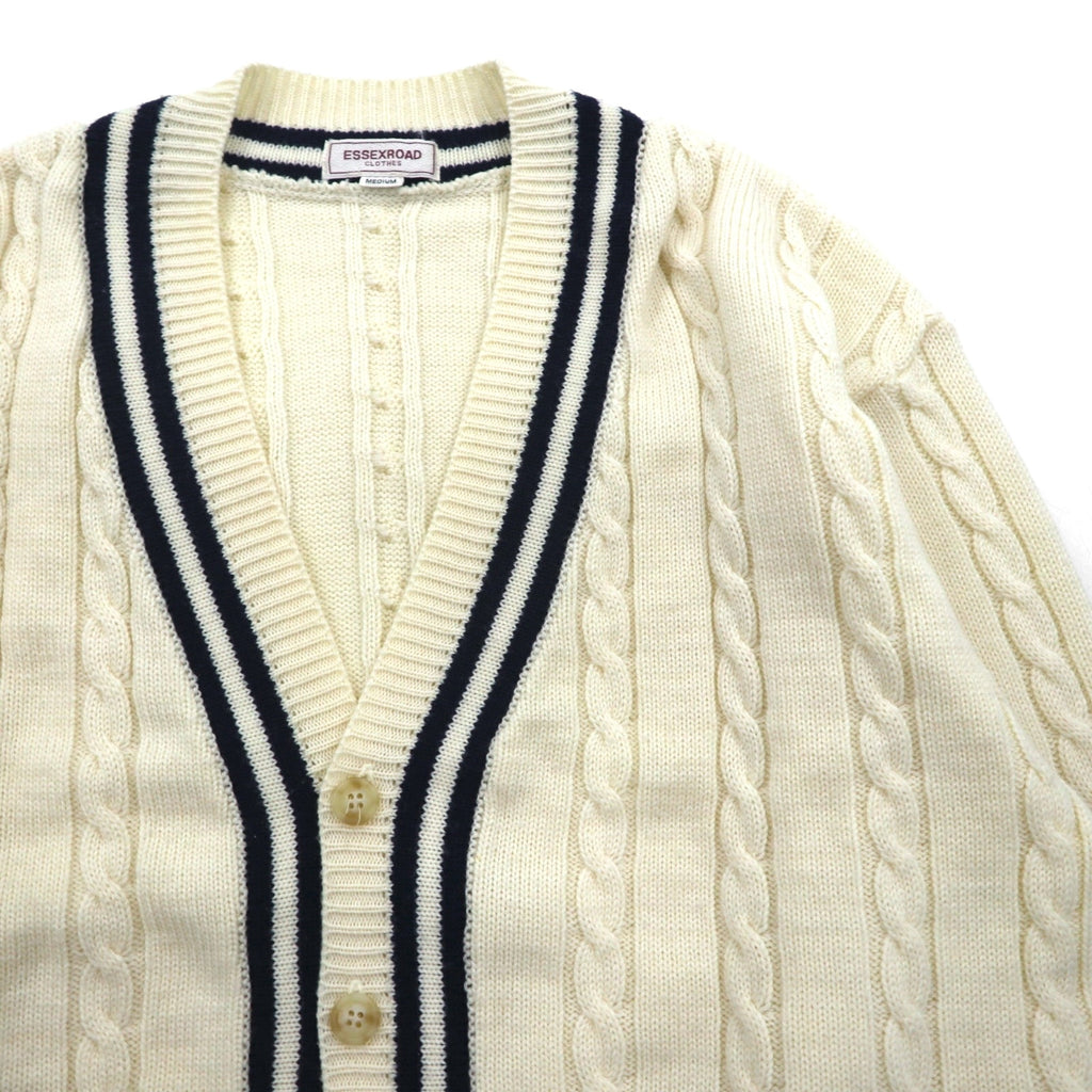 90s Japan Vintage Tilden Knit Cardigan 90年代 日本製 チルデン ニット カーディガン M ケーブル編み 生成り ESSEX ROAD CLOTHES