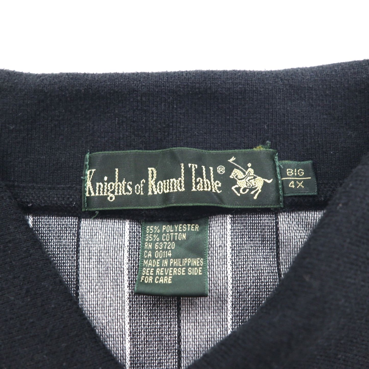 90s Knight of Round Table Crazy Pattern Polo Shirt 4XL Monochrome Cotton Big Size