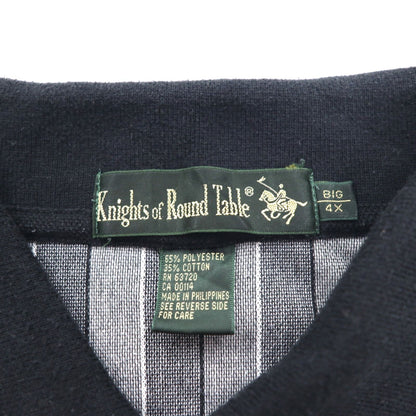 90s Knight of Round Table Crazy Pattern Polo Shirt 4XL Monochrome Cotton Big Size