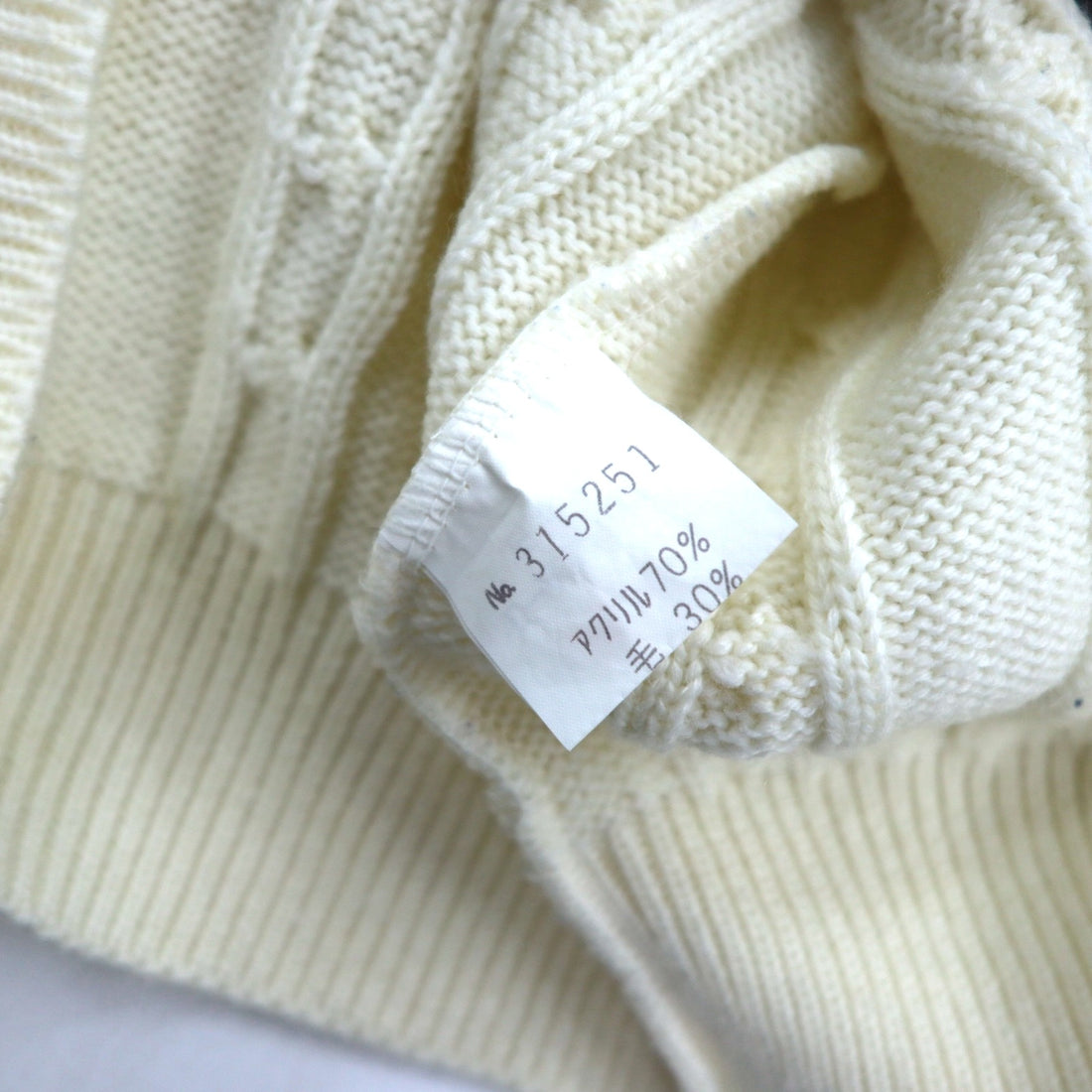 90s Japan Vintage Tilden Knit Cardigan 90年代 日本製 チルデン ニット カーディガン M ケーブル編み 生成り ESSEX ROAD CLOTHES
