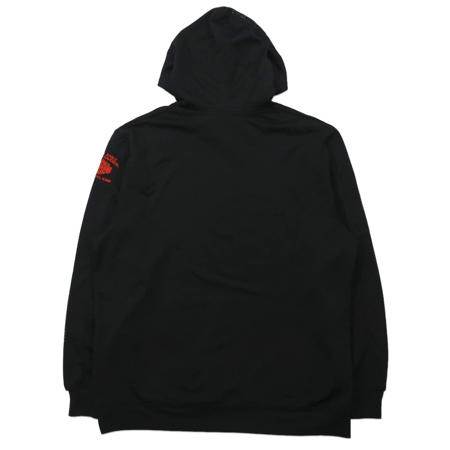 HARLEY DAVIDSON ロゴプリント プルオーバーパーカー XL ブラック メッシュ切替 パンチング ビッグサイズ