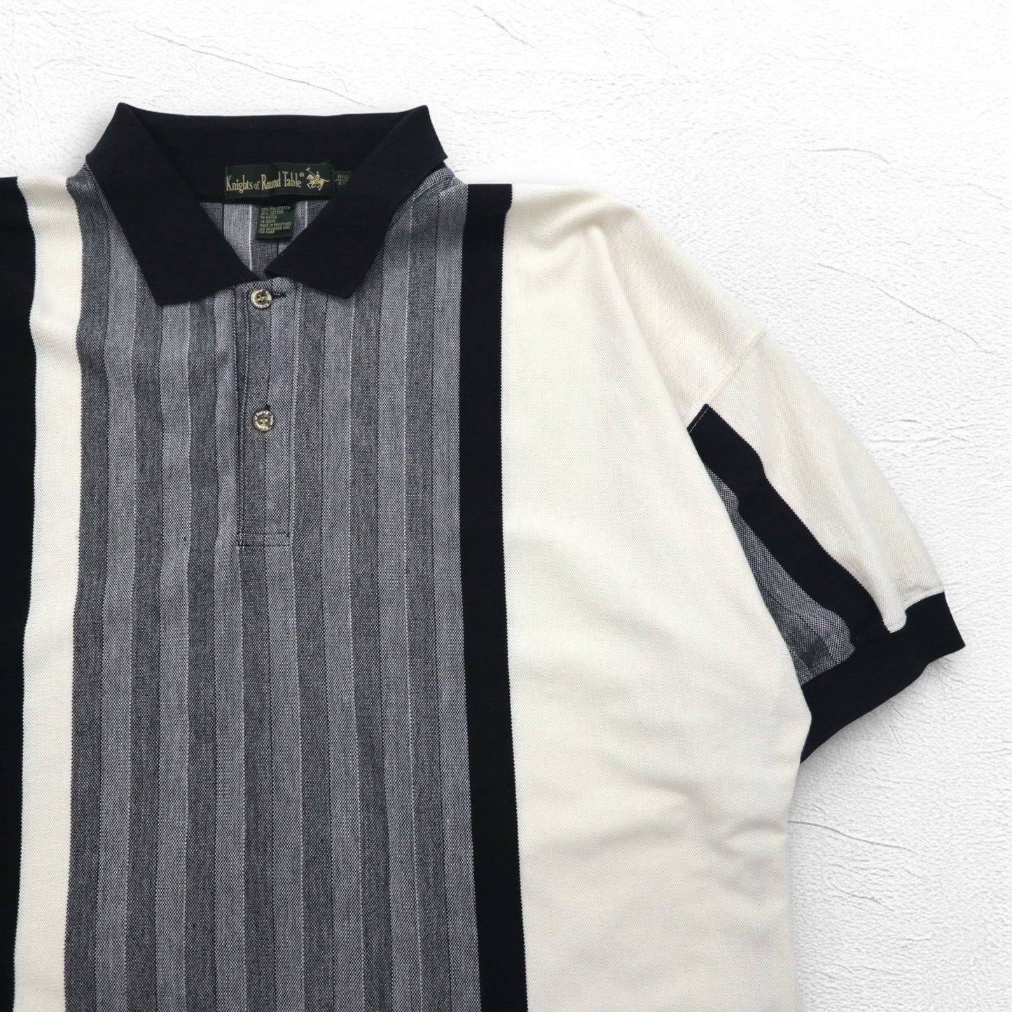 90年代 Knight of Round Table クレイジーパターン ポロシャツ 4XL モノクロ コットン ビッグサイズ