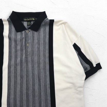90年代 Knight of Round Table クレイジーパターン ポロシャツ 4XL モノクロ コットン ビッグサイズ