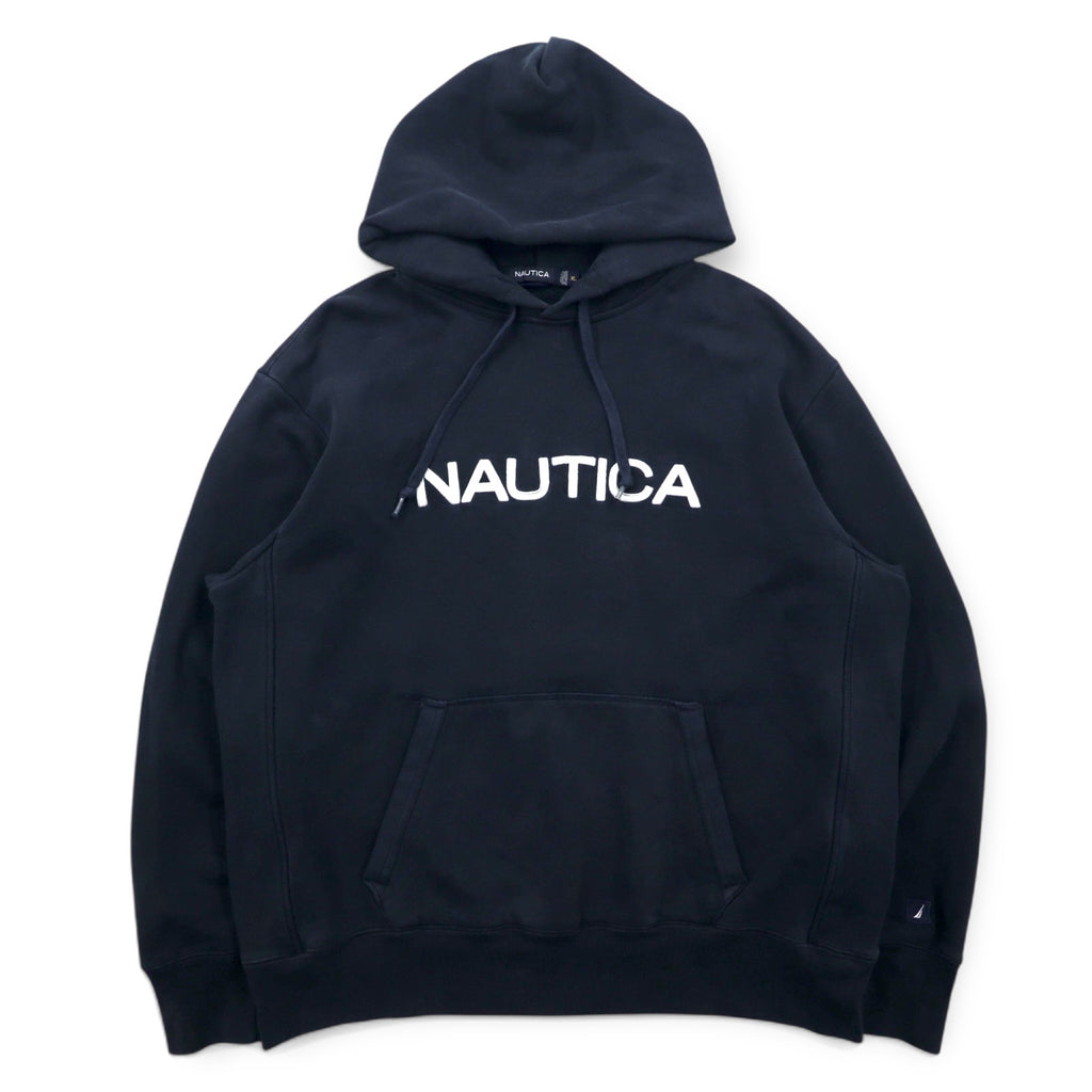 NAUTICA Reverse Weave Pullover Hoodie, XL, Black, Cotton, Fleece Lining, Embroidered Logo
