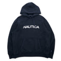 NAUTICA Reverse Weave Pullover Hoodie, XL, Black, Cotton, Fleece Lining, Embroidered Logo
