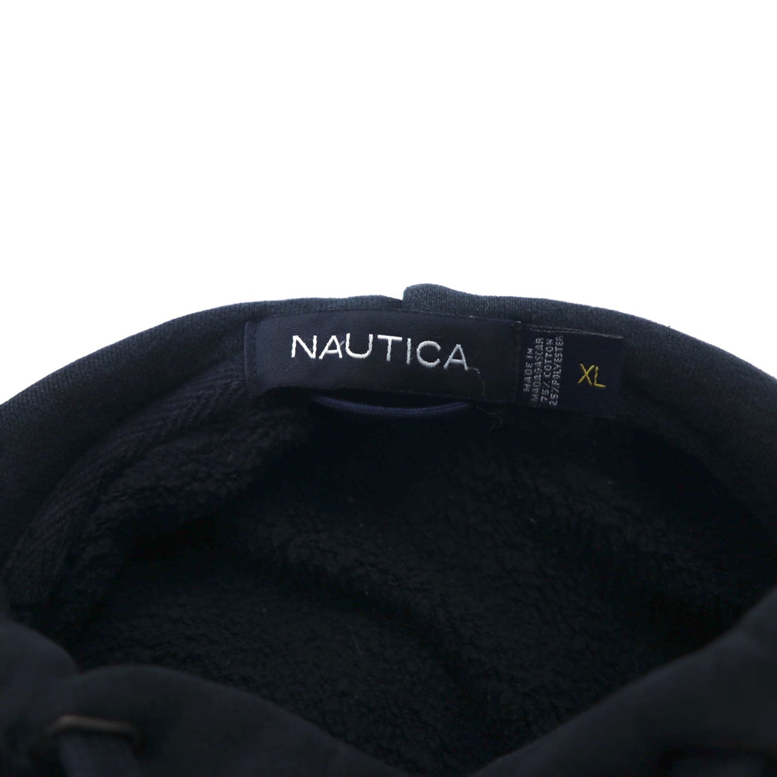 NAUTICA Reverse Weave Pullover Hoodie, XL, Black, Cotton, Fleece Lining, Embroidered Logo