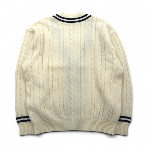 90s Japan Vintage Tilden Knit Cardigan 90年代 日本製 チルデン ニット カーディガン M ケーブル編み 生成り ESSEX ROAD CLOTHES