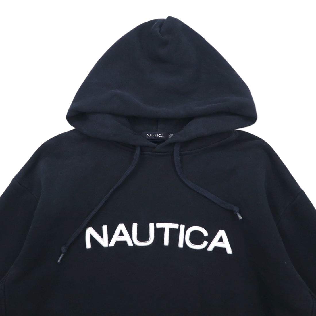 NAUTICA Reverse Weave Pullover Hoodie, XL, Black, Cotton, Fleece Lining, Embroidered Logo
