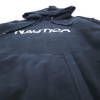 NAUTICA Reverse Weave Pullover Hoodie, XL, Black, Cotton, Fleece Lining, Embroidered Logo