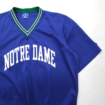 Champion 90s Made in USA Mesh Game Shirt, Size L, Blue Nylon, Embroidered Tag, Notre Dame Arch Logo