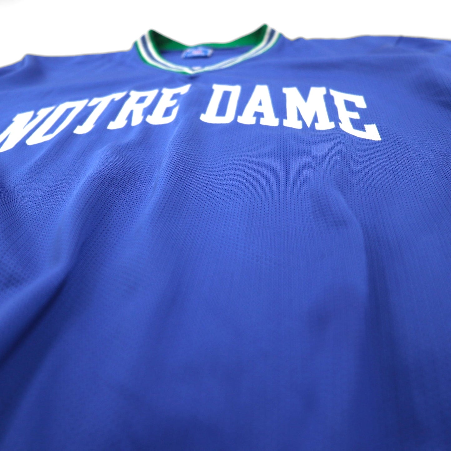 Champion 90s Made in USA Mesh Game Shirt, Size L, Blue Nylon, Embroidered Tag, Notre Dame Arch Logo