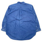 90s PLANET HOLLYWOOD denim button-down shirt, XL, blue, cotton, one-point logo, embroidered