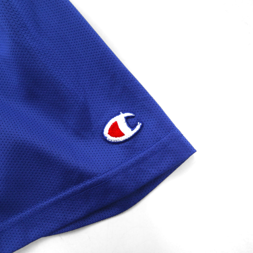 Champion 90年代 USA製 刺繍タグ メッシュ ゲームシャツ L ブルー ナイロン NOTRE DAME アーチロゴ