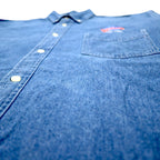 90s PLANET HOLLYWOOD denim button-down shirt, XL, blue, cotton, one-point logo, embroidered
