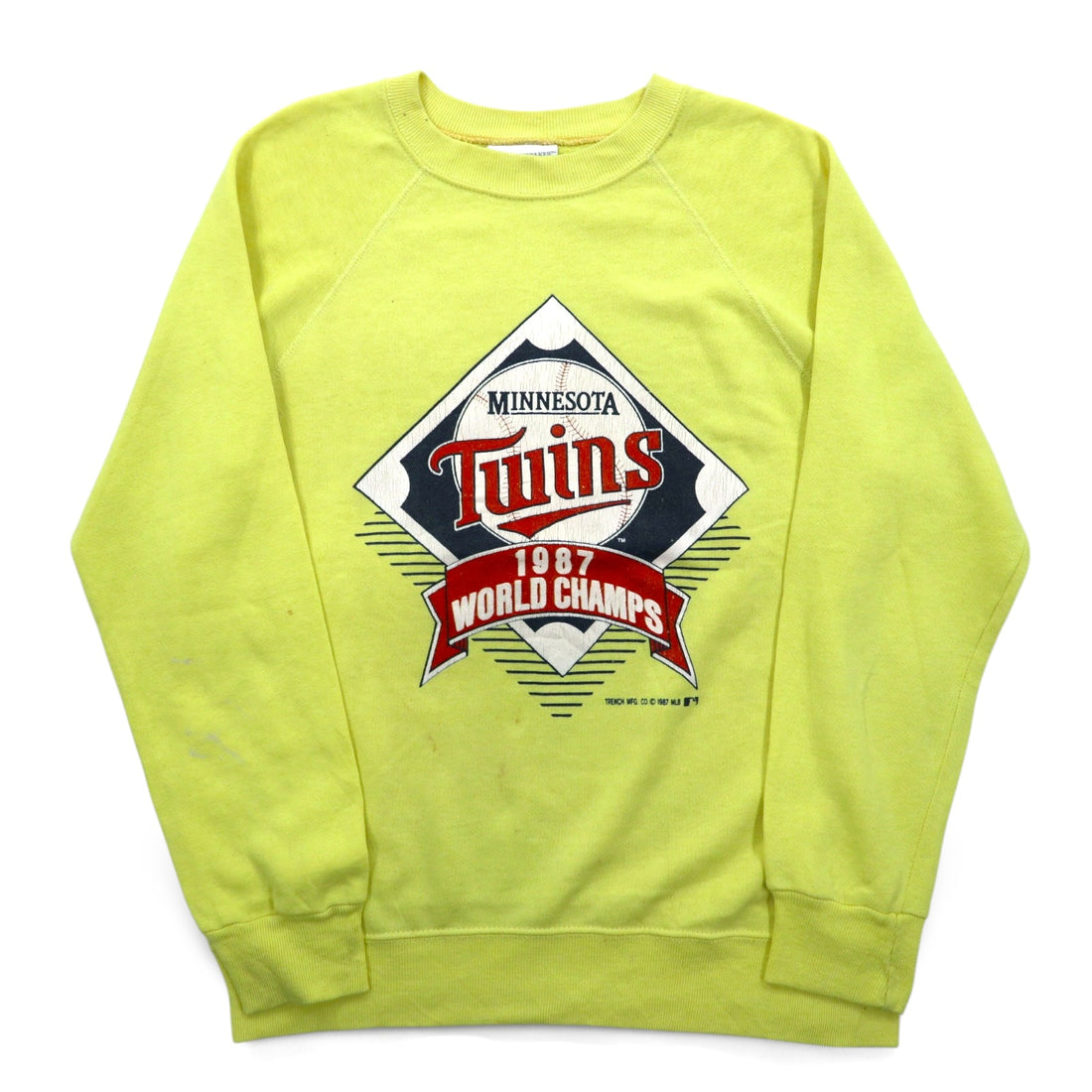 Made in USA 80's BASSETT-WALKER MLB Sweatshirt L Yellow Cotton MINNESOTA TWINS