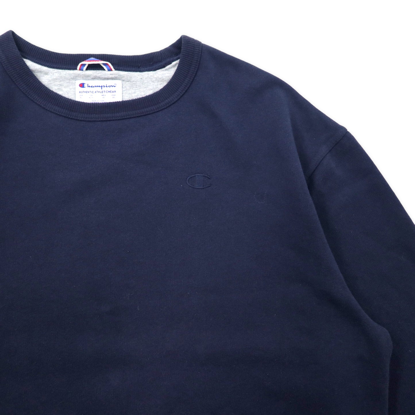 Champion クルーネックスウェット 3XL ネイビー コットン 裏起毛 ワンポイントロゴ ビッグサイズ