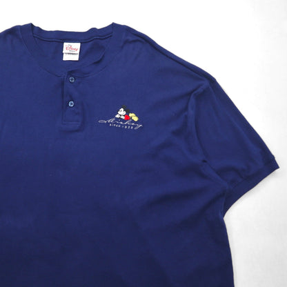 The Disney Store 90年代 ミッキーマウス ヘンリーネック Tシャツ 2XL ネイビー ワンポイント刺繍 ディズニー キャラクター