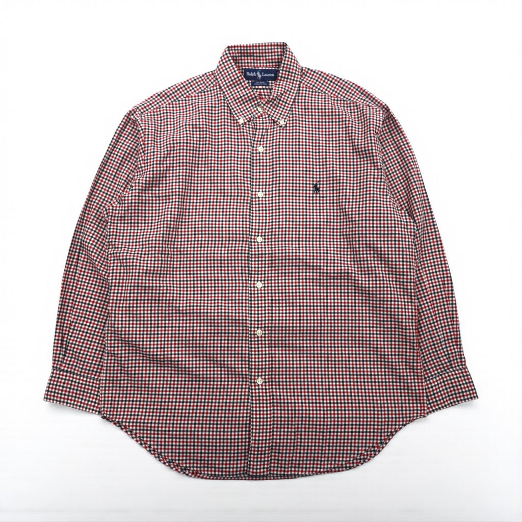 Ralph Lauren 90s Button-Down Shirt, Size L, Red, Blake, Gingham Check, Small Pony Embroidery