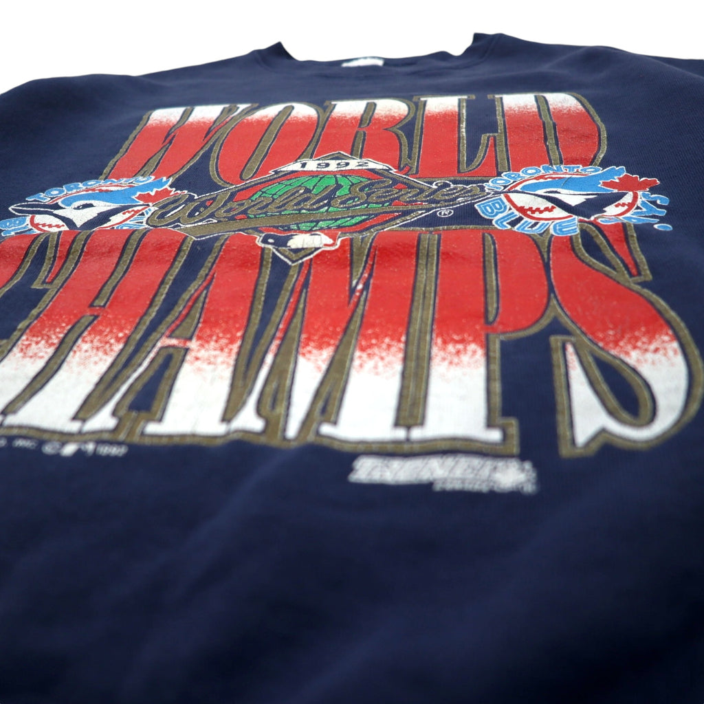 Made in Canada 90s FRUIT OF THE LOOM Baseball Print Sweatshirt XL Navy Cotton WORLD CHAMPS