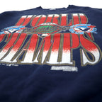 Made in Canada 90s FRUIT OF THE LOOM Baseball Print Sweatshirt XL Navy Cotton WORLD CHAMPS