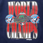 Made in Canada 90s FRUIT OF THE LOOM Baseball Print Sweatshirt XL Navy Cotton WORLD CHAMPS