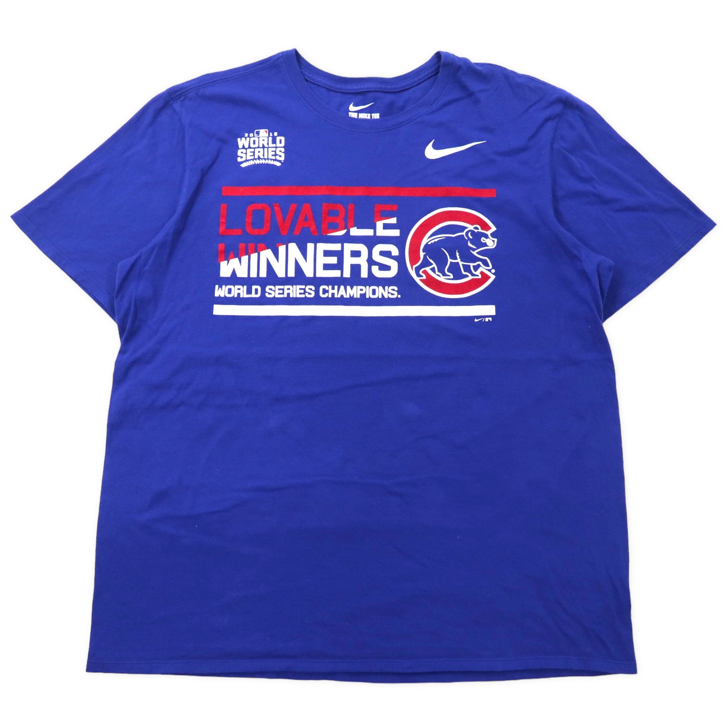 NIKE MLB ベースボール プリントTシャツ XL ブルー コットン LOVABLE WINNERS スウォッシュロゴ WORLD SERIES CHAMPIONS