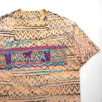 90年代 USA製 Yaga Rugz' シングルステッチ ヴィンテージ Tシャツ 2XL ピンク 総柄 ネイティブ柄