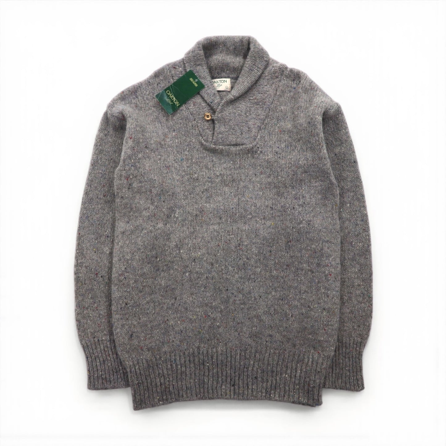 Sears 90s Made in USA Shawl Collar Knit Sweater, Size L, Gray Wool, Unused, Deadstock, Oakton