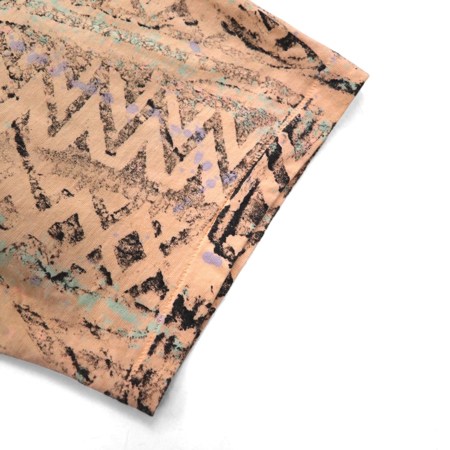 '90s USA-made Yaga Rugz' single-stitch vintage T-shirt, size 2XL, pink, all-over Native American print