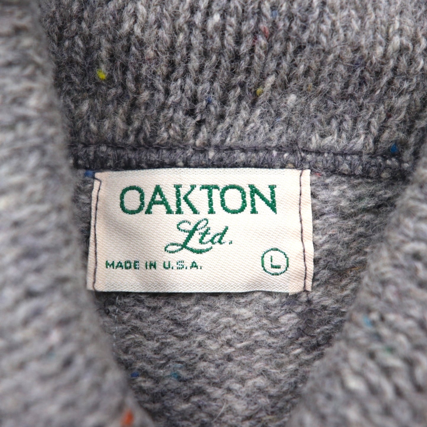 Sears 90s Made in USA Shawl Collar Knit Sweater, Size L, Gray Wool, Unused, Deadstock, Oakton