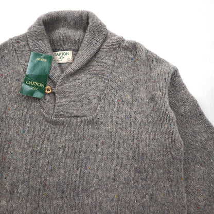Sears 90s Made in USA Shawl Collar Knit Sweater, Size L, Gray Wool, Unused, Deadstock, Oakton