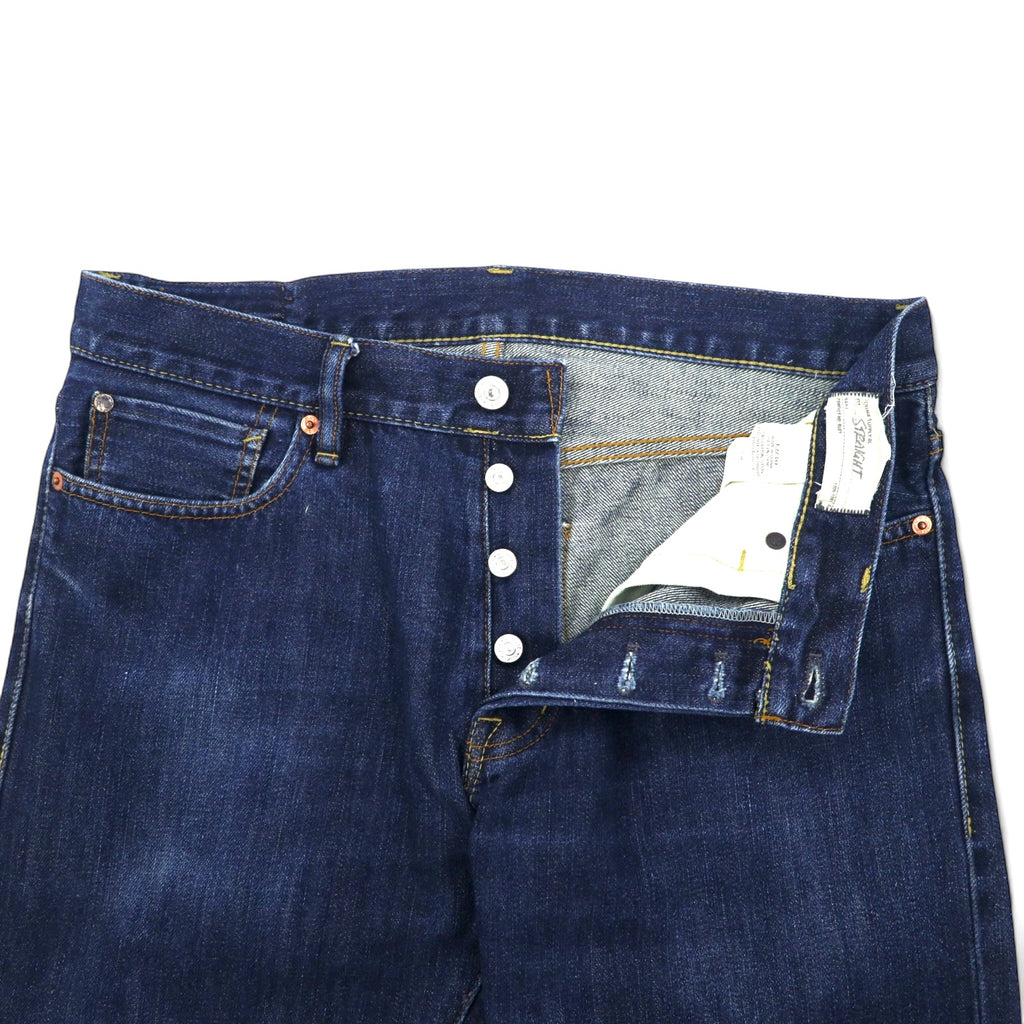DENIM &amp; SUPPLY RALPH LAUREN Rigid Denim Pants Size 32 Blue Navy Straight Leather Patch Button Fly