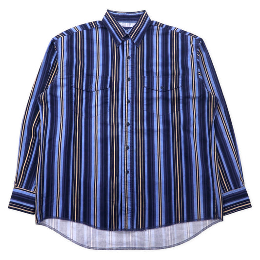 日本然リトテ-古着オンライン-Wrangler 90年代 ボタンダウンシャツ XL ネイビー ストライプ コットン ビッグサイズ-WRANGLER 90s Button-Down Shirts XL Navy Striped Cotton Big Size