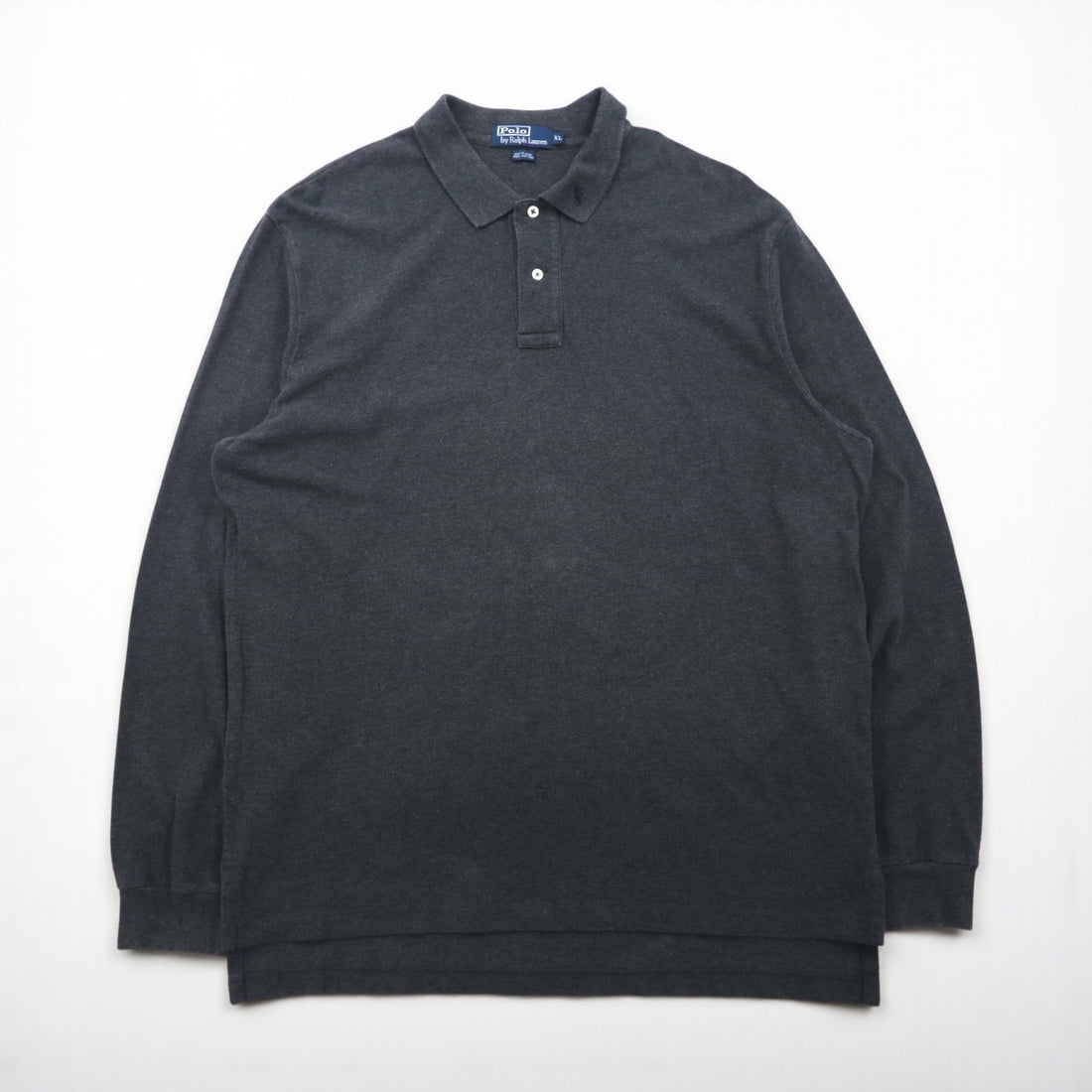 Polo Ralph Lauren 90s Oversized Long Sleeve Polo Shirt, Rugby Shirt, XL, Gray, Pique, Small Pony Embroidery