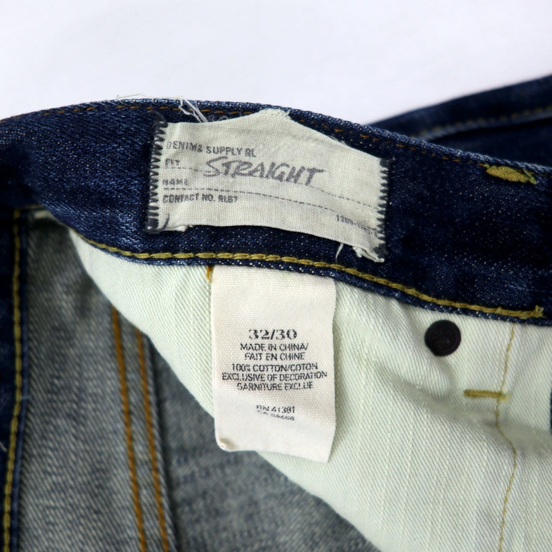 DENIM &amp; SUPPLY RALPH LAUREN Rigid Denim Pants Size 32 Blue Navy Straight Leather Patch Button Fly