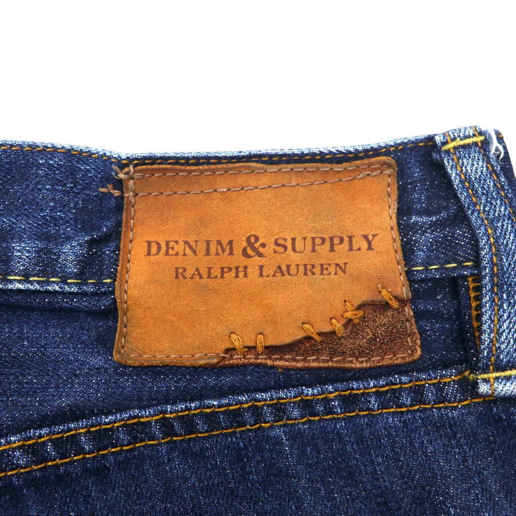 DENIM &amp; SUPPLY RALPH LAUREN Rigid Denim Pants Size 32 Blue Navy Straight Leather Patch Button Fly