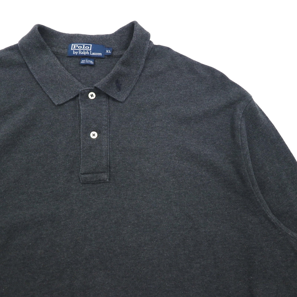 Polo Ralph Lauren 90s Oversized Long Sleeve Polo Shirt, Rugby Shirt, XL, Gray, Pique, Small Pony Embroidery