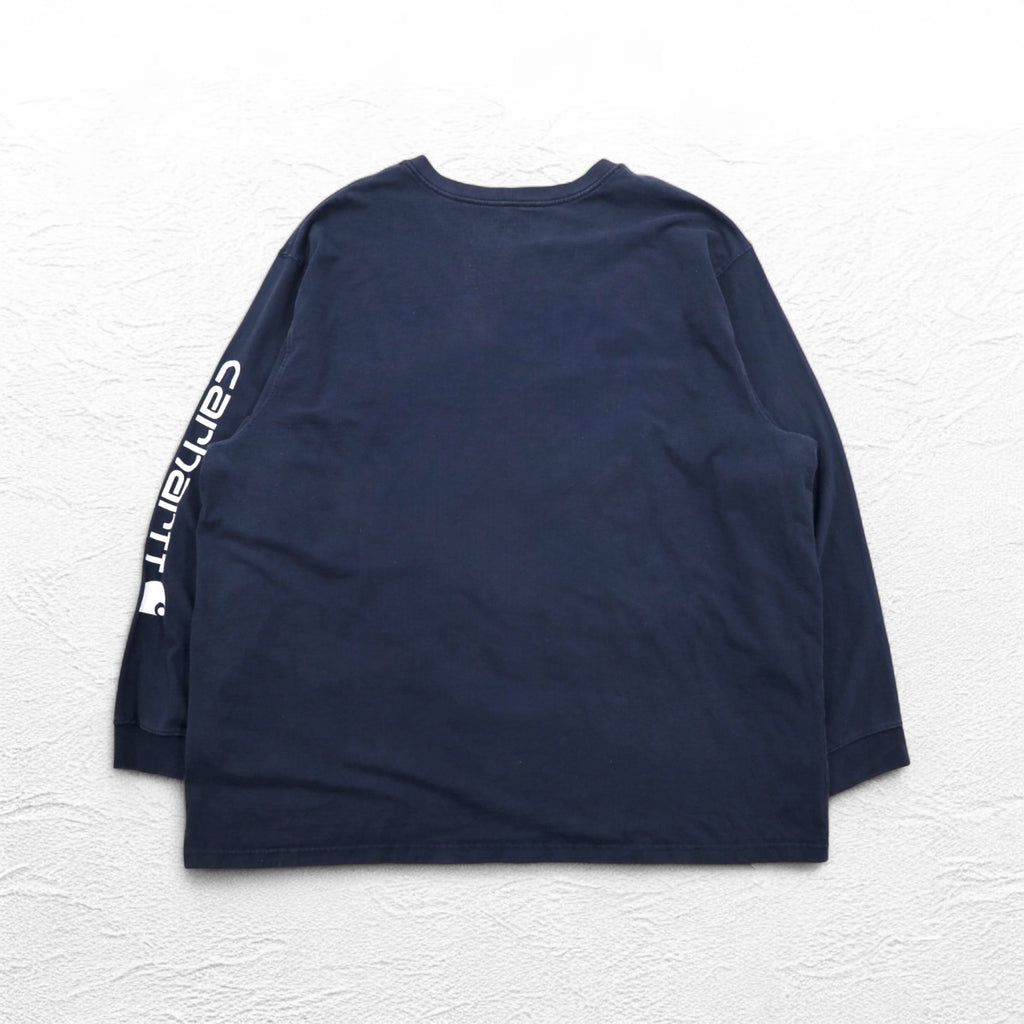 Carhartt Long Sleeve T-Shirt, 4XL, Navy, Sleeve Print, Logo, Big Size